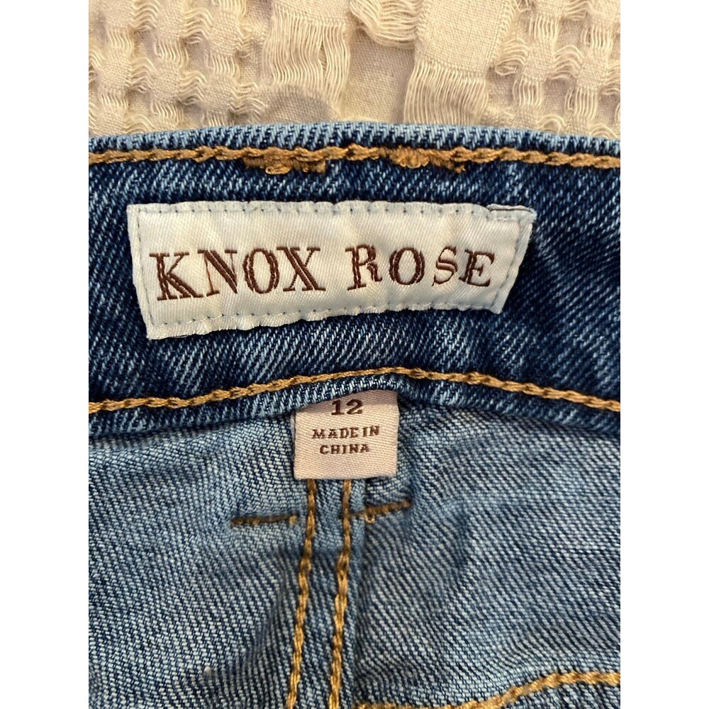 Knox Rose Denim Distressed Jeans Size 12 Cropped Stylish Stitching Down Legs - Picture 8 of 12